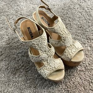 Cream wedges with floral lace